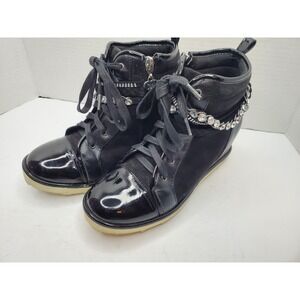 Stuart Weitzman Ariana‎ Chain Boot Size 5  Black 3" Wedge EUC Fast Shipping